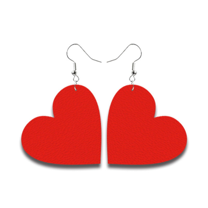 Wholesale Valentine's Day Red and Black Plaid Tie-dye Leopard Print Heart-shaped Leather Teardrop Earrings
